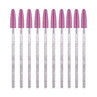 Щеточки для ресниц и бровей одноразовые светло-розовые с глиттером, 10 шт.